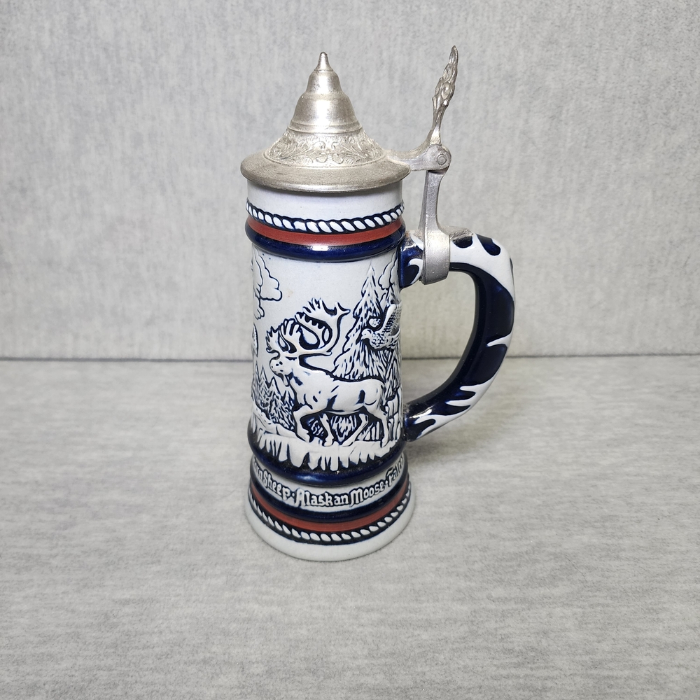 Vintage 1976 Avon Ceramic Beer Stein featuring a Rocky Mountain Wildlife scene